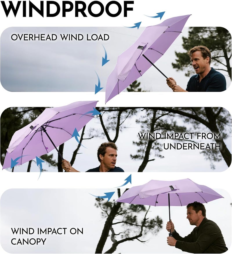 Lilac Compact Travel Windproof Umbrella, 43" Auto open/close Folding Quick Dry Umbrellas for Rain, Lightweight Portable Small for Backpack Car, Thoughtful Gift for Women Men Kids, TSA Approved - Image 2